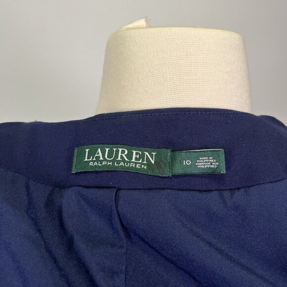 Lauren Ralph Lauren Blazer Jacket Zip Up Twill Navy Blue Career Business Sz 10 - Picture 7 of 9